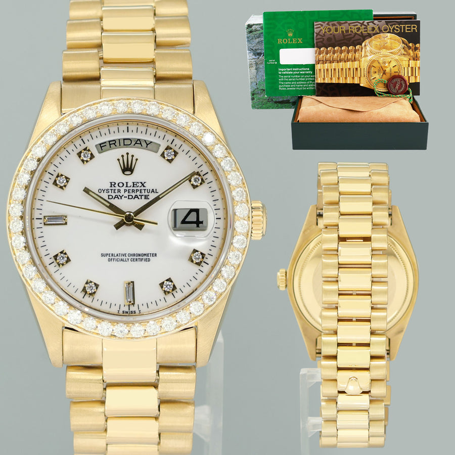 Rolex President Day-Date White Diamond 18038 Quickset Yellow Gold Watch Box