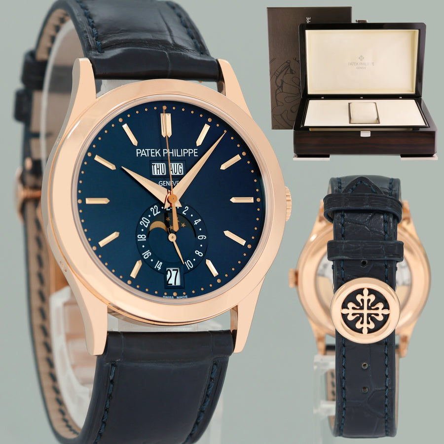 2017 MINT Patek Philippe 5396R Rose Gold Annual Calendar 39mm Blue Dial Moonphase Watch