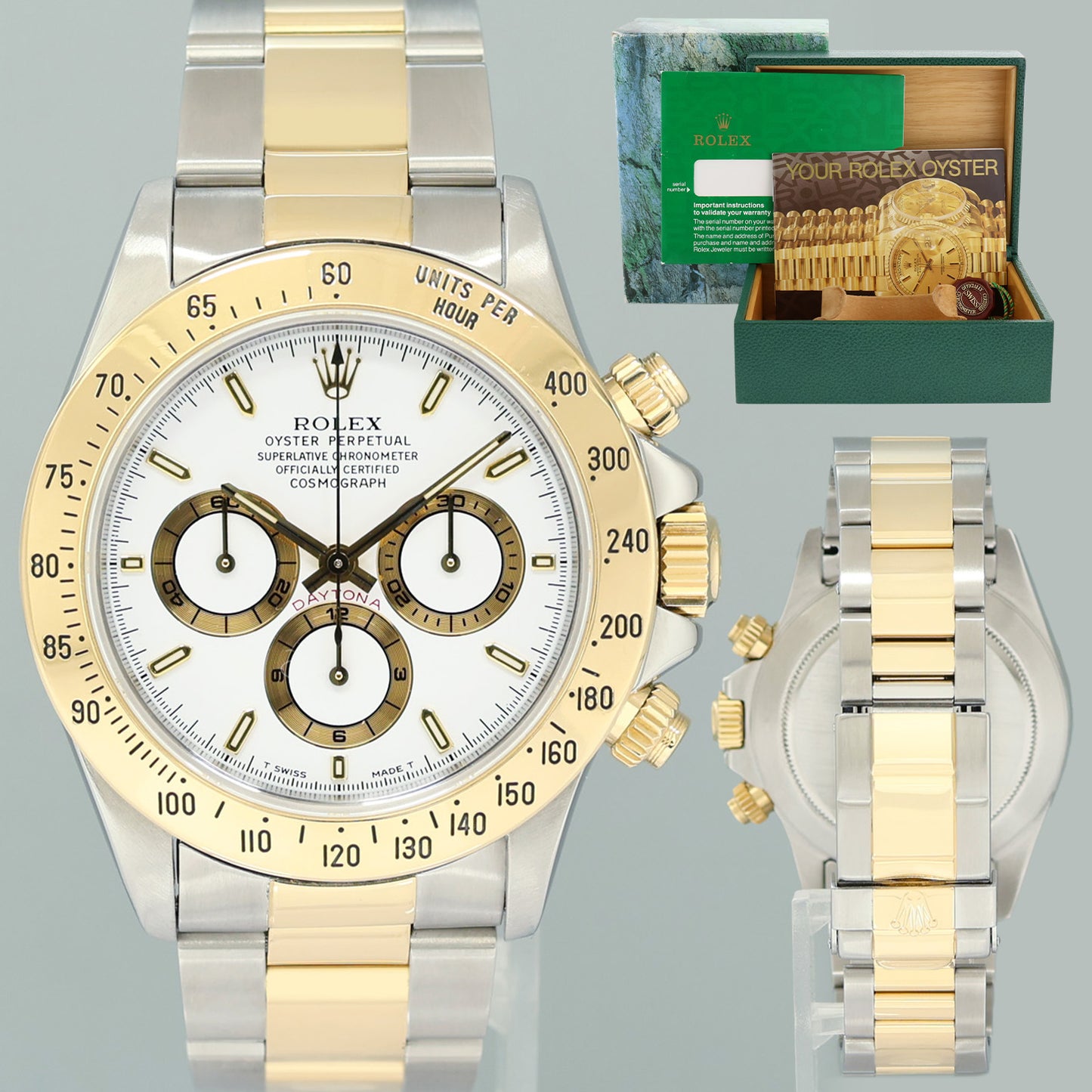 MINT Rolex Daytona 16523 Zenith Two Tone Yellow Gold White Stick Watch Box
