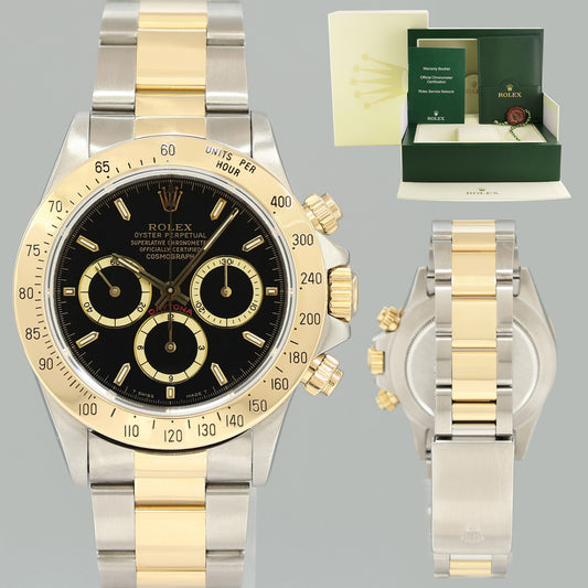 MINT Rolex Daytona 16523 Zenith Black Chrono Yellow Gold Two Tone Watch Box