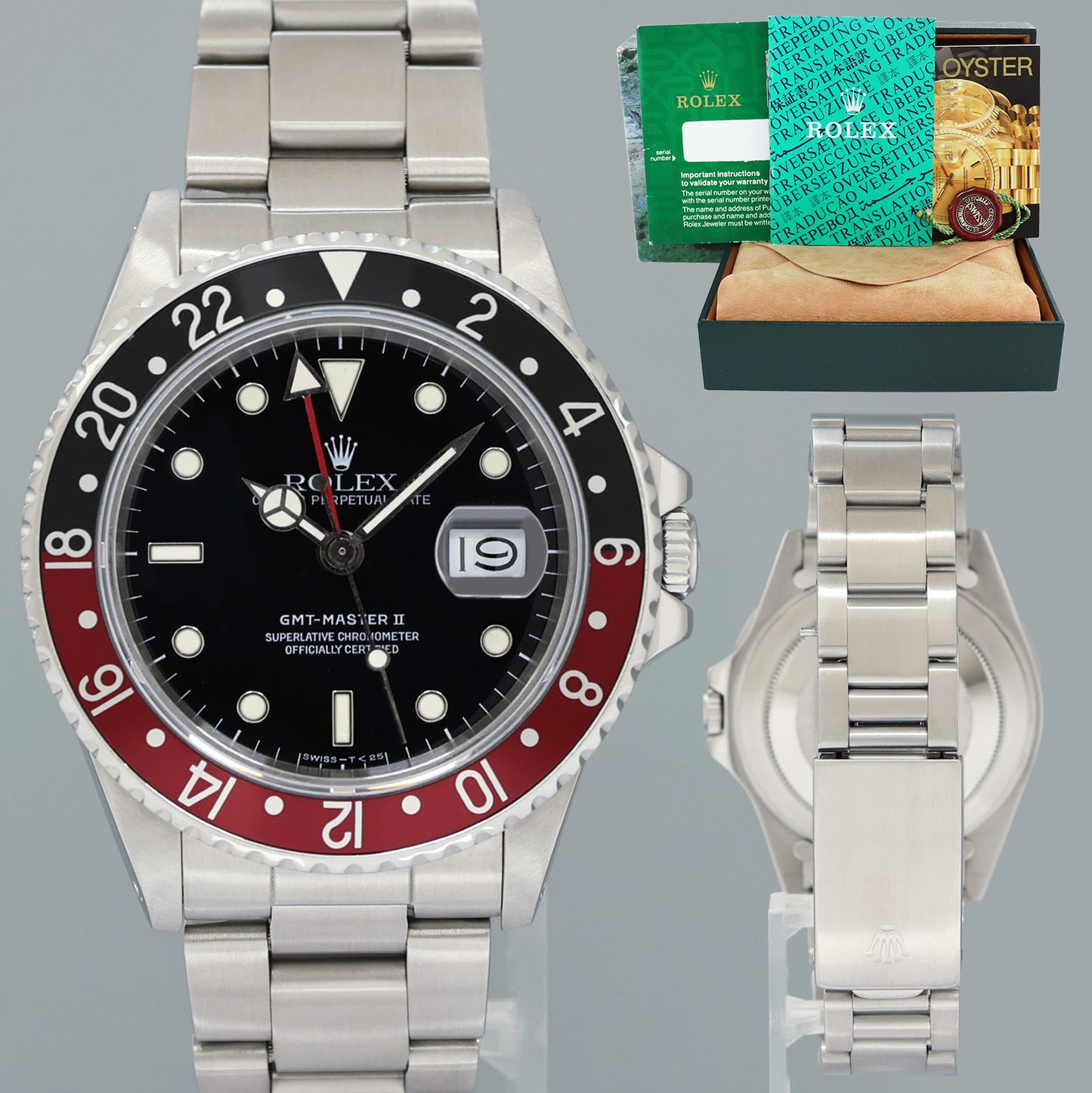 1987 Rolex GMT-Master II 16760 Fat Lady Coke Red Steel 40mm Watch Box