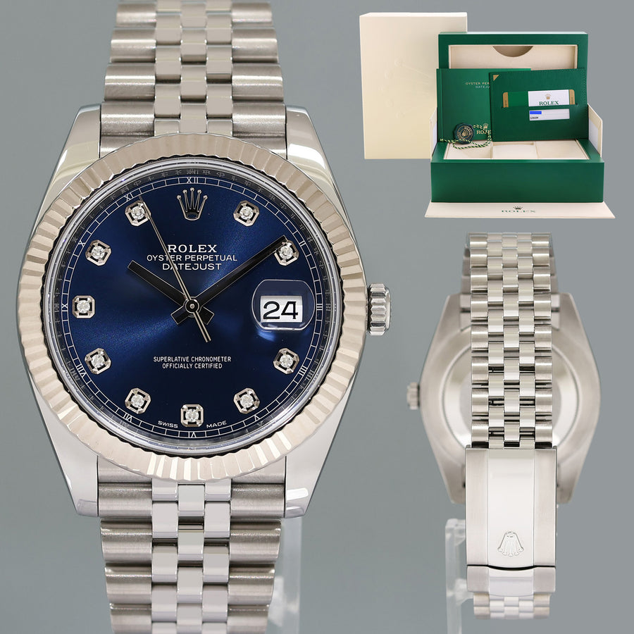 PAPERS MINT Rolex DateJust 41 Blue Diamond Jubilee Fluted 126334 Watch Box