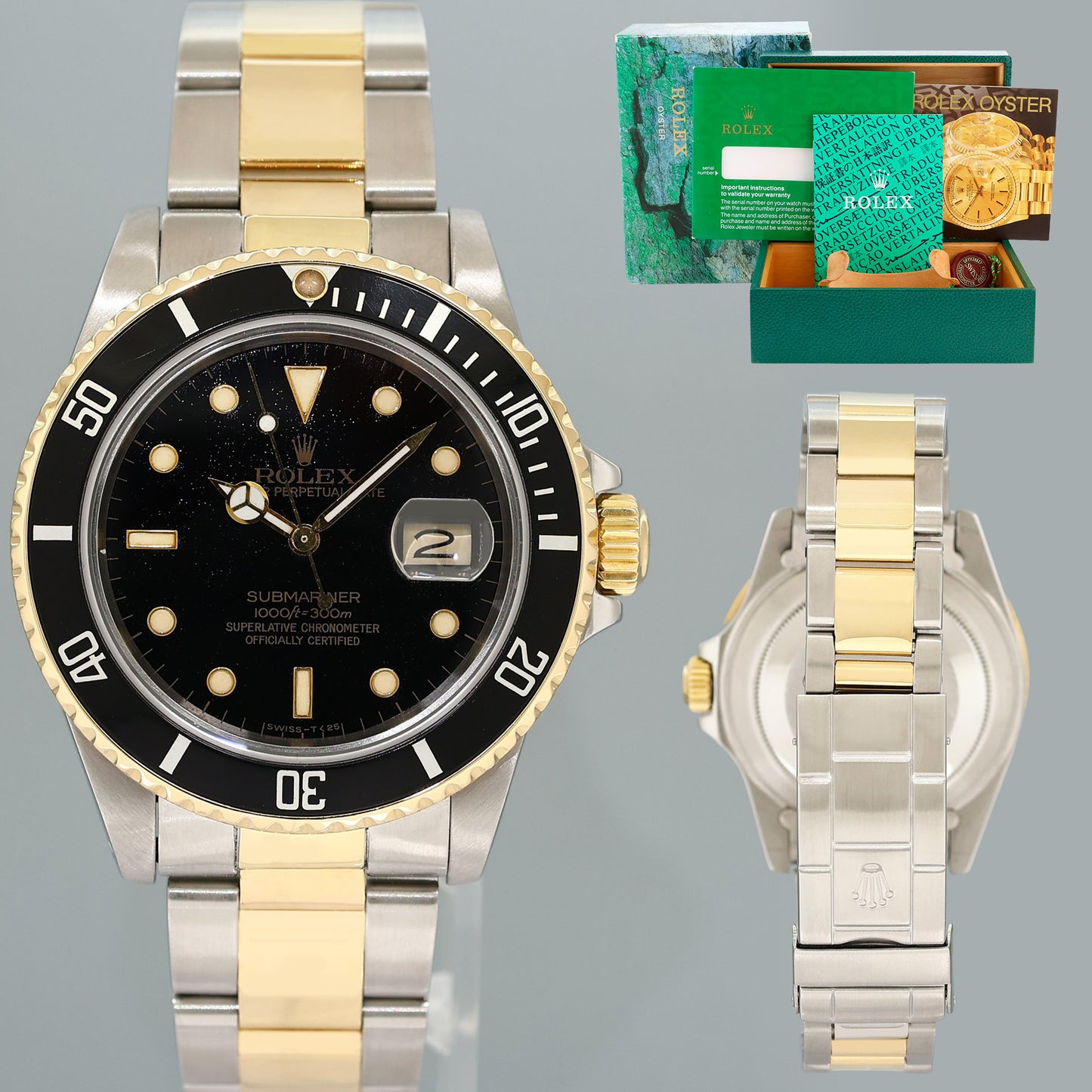 Rolex Submariner Date 16803 Two-Tone Yellow Gold Steel Black 40mm Watch Box