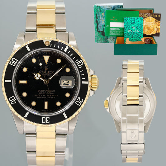 Rolex Submariner Date 16803 Two-Tone Yellow Gold Steel Black 40mm Watch Box