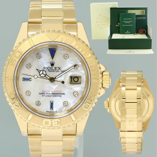 MINT Rolex Yacht-Master Yellow Gold MOP Sapphire Diamond 40mm 16628 40mm Watch
