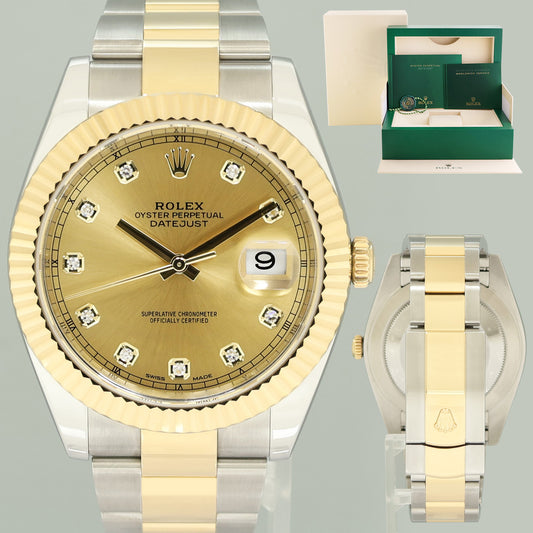 2021 MINT Rolex DateJust 126333 Two Tone Gold Champagne Diamond 41mm Watch Box