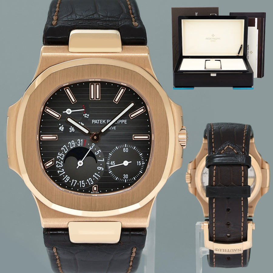 MINT PAPERS Patek Philippe Nautilus Moonphase Rose Gold 5712R Leather Watch Box