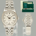 MINT Ladies Rolex 79174 DateJust 26mm Silver Diamond Fluted Bezel Jubilee Watch Box
