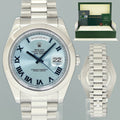 2014 PAPERS MINT Rolex Day-Date 41mm Blue Roman Platinum President 218206 Watch Box