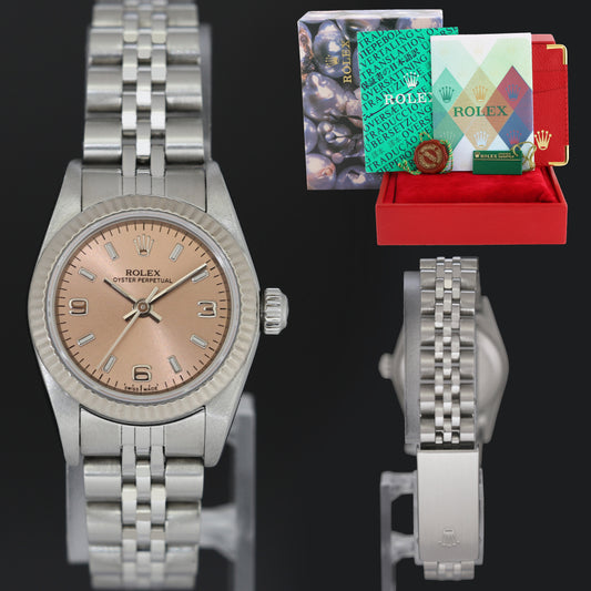 2005 PAPERS MINT Ladies Rolex 76094 Jubilee Oyster Perpetual 24mm Pink Watch Box