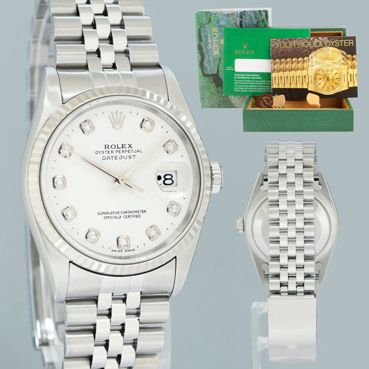 MINT 2004 Rolex DateJust 16234 Factory White Diamond Jubilee White Gold Fluted Watch Box