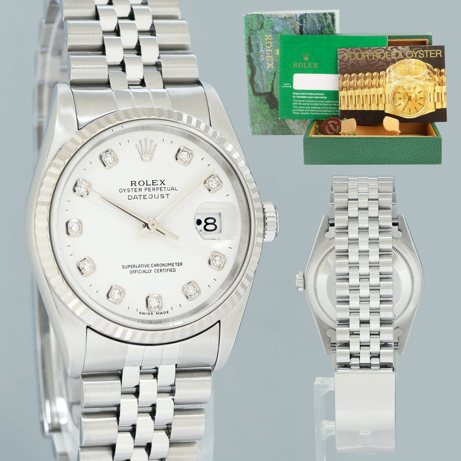 MINT 2004 Rolex DateJust 16234 Factory White Diamond Jubilee White Gold Fluted Watch Box