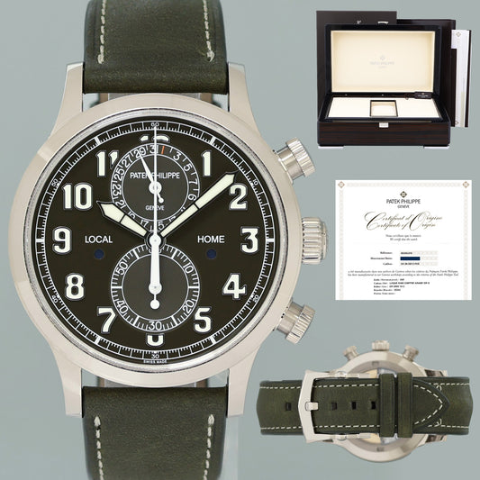 2024 New PAPERS Patek Philippe 5924G Green White Gold Travel Time Leather 42mm Watch