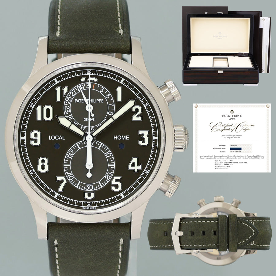 2024 New PAPERS Patek Philippe 5924G Green White Gold Travel Time Leather 42mm Watch