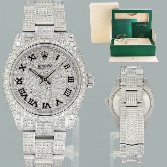 MINT Rolex Oyster 177200 Perpetual 31mm Diamond Pave Iced out Oyster Watch Box