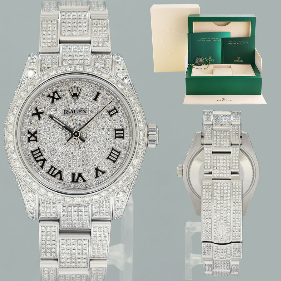 MINT Rolex Oyster 177200 Perpetual 31mm Diamond Pave Iced out Oyster Watch Box