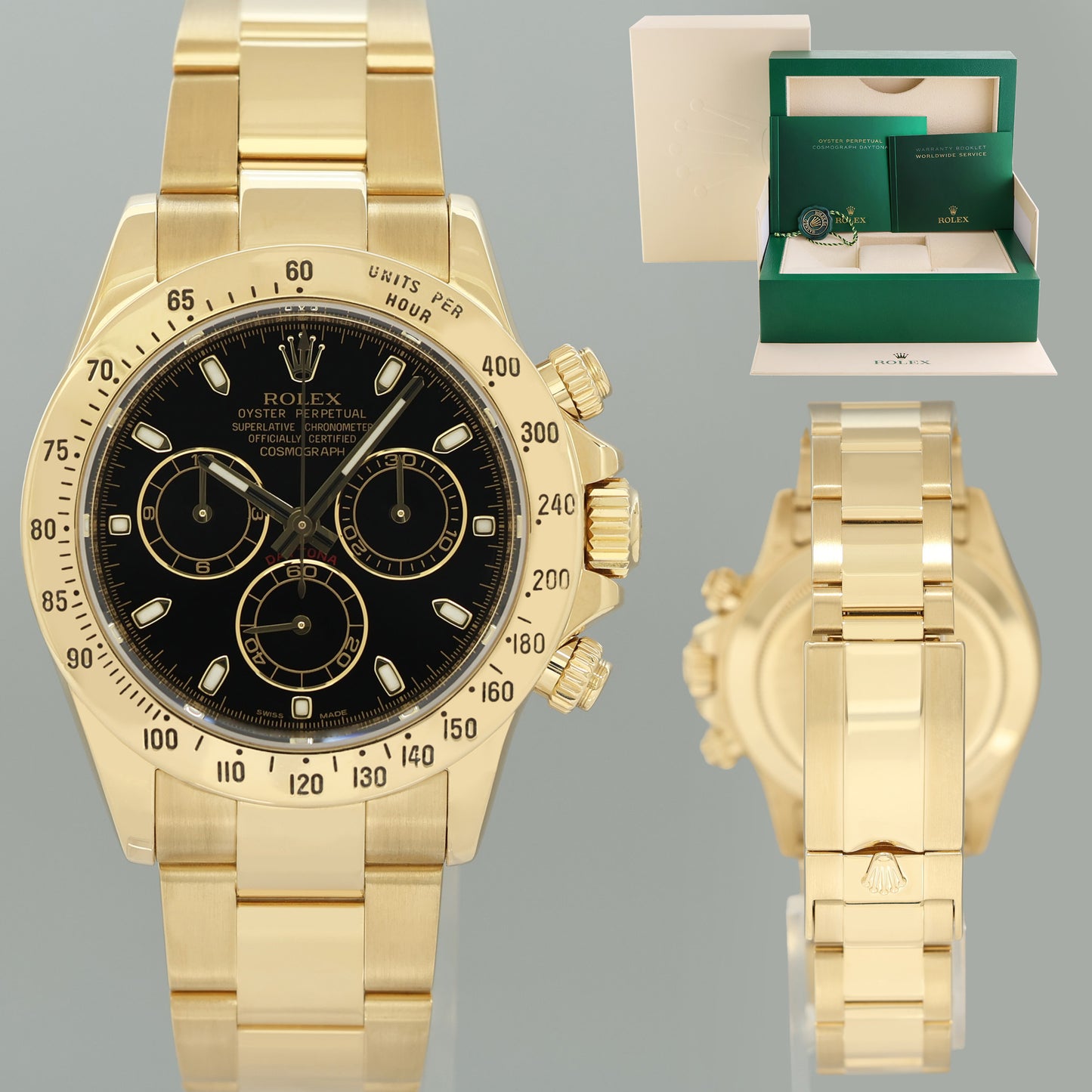 2014 MINT Rolex Daytona 116528 Black Chrono Yellow Gold 40mm Watch Box