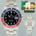 MINT 1998 PAPERS Rolex GMT-Master II Pepsi Blue Red Steel 16710 Watch Black Watch Box