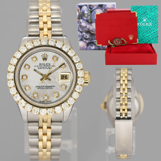 Diamond Ladies Rolex DateJust 26mm 79173 Two Tone 18k Gold Steel Mother of Pearl Watch