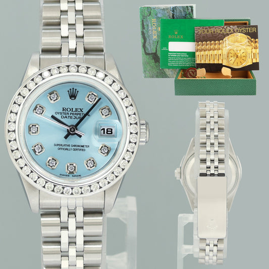 DIAMOND Ladies Rolex 79174 DateJust 26mm Glacier Blue Steel Jubilee Watch