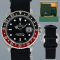 2001 Rolex GMT-Master 2 Coke Black Red 40mm Steel 16710 Nato Watch Box