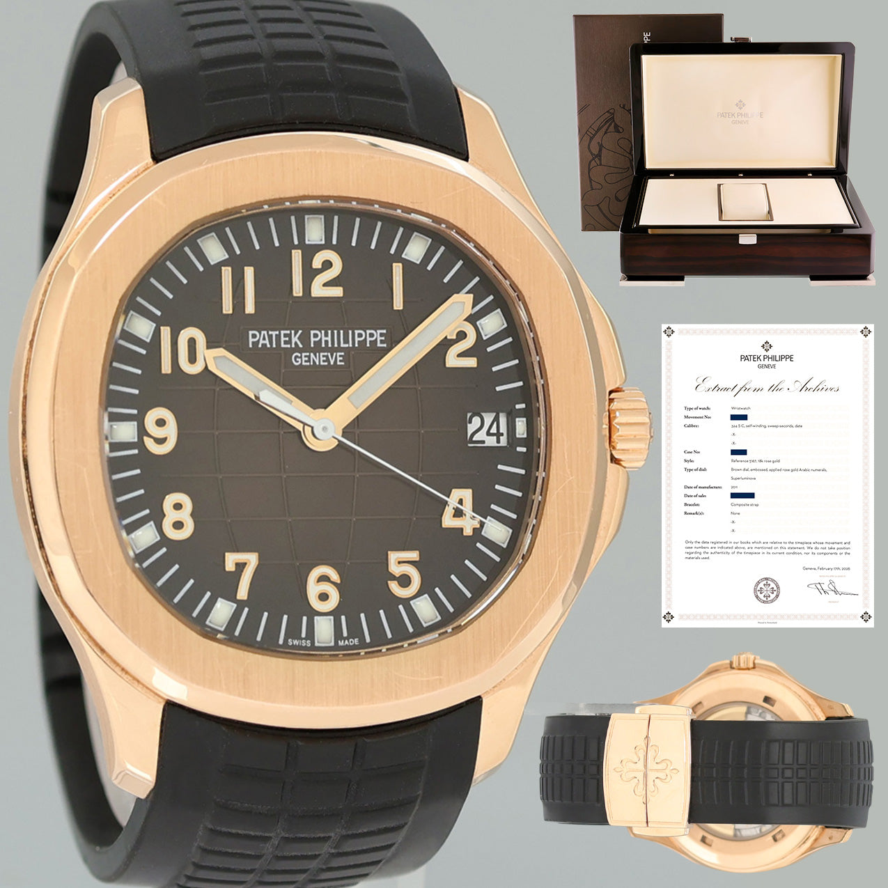 PAPERS MINT 5167R Patek Philippe Aquanaut Rose Gold Brown 40mm Tropical Watch Box