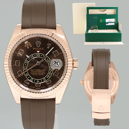 PAPERS 2018 Rolex Sky-Dweller Rose Gold 326135 42mm Chocolate Leather Watch Box