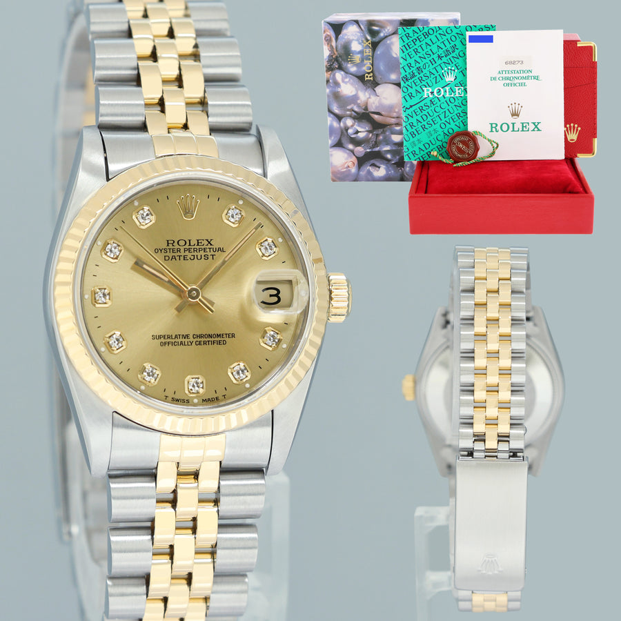 PAPERS MINT Ladies Rolex 68273 Two Tone 18k Gold Steel 31mm Champagne Diamond Dial Watch