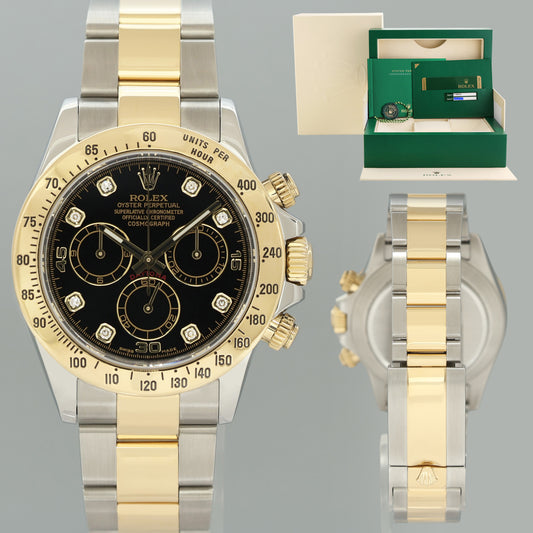 MINT PAPERS Rolex Daytona 116523 Black Diamond Dial Steel Yellow Gold Two Tone Watch