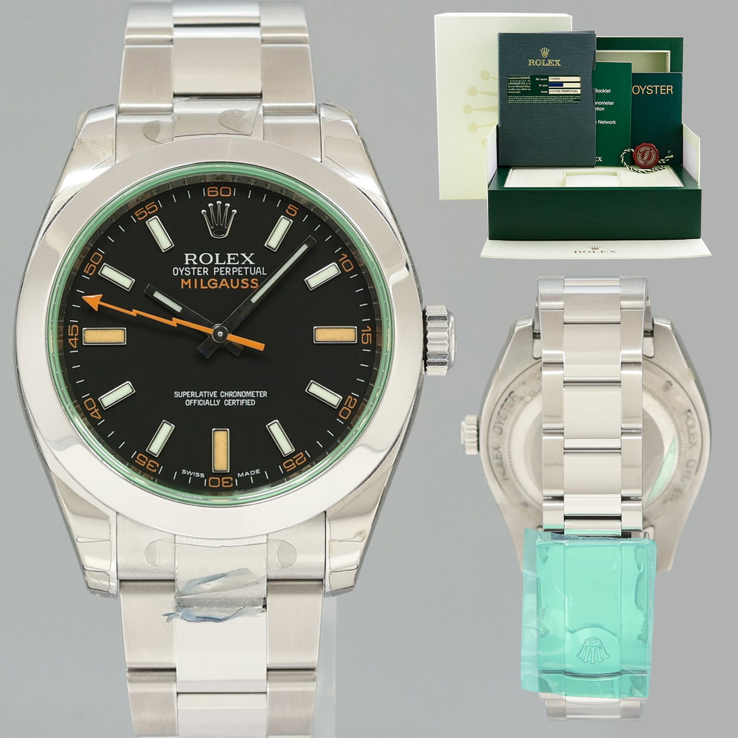 STICKERS NEW PAPERS Rolex Milgauss 40mm Orange Black 116400GV Steel Watch Box