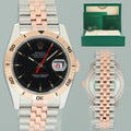 2005 Rolex DateJust Turn-O-Graph 116261 Rose Gold Two Tone Steel Black Jubilee Watch