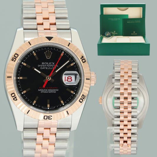 MINT 2005 Rolex DateJust Turn-O-Graph 116261 Rose Gold Two Tone Steel Black Jubilee Watch