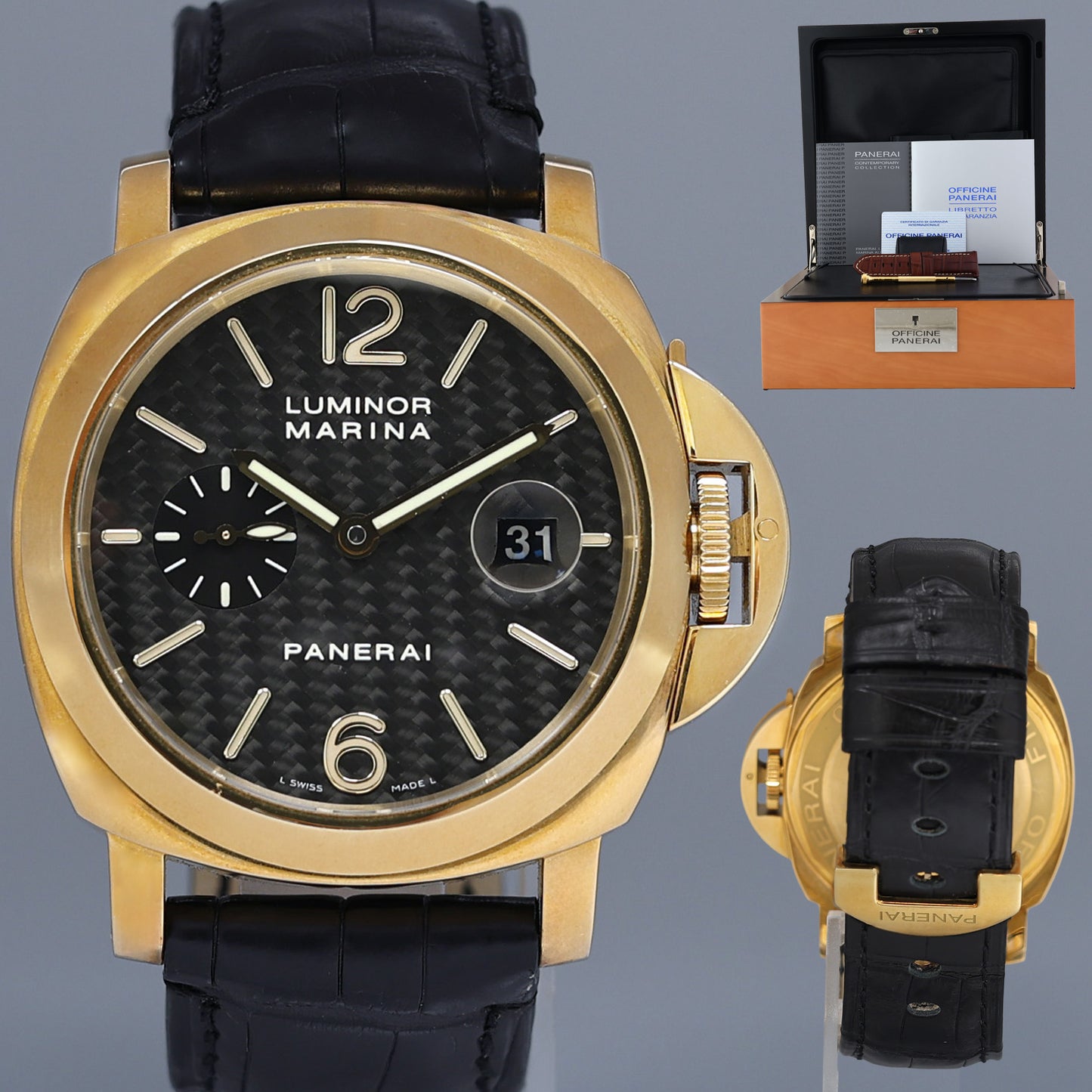 PAPERS Panerai Luminor Marina Automatic PAM00140 Black Carbon Yellow Gold Watch