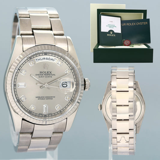 PAPERS MINT Rolex President Day Date Diamond 118209 White Gold Oyster Watch Box