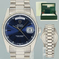 MINT Rolex President Day Date 118209 Blue Stick White Gold 36mm President Watch Box