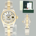 PAPERS MINT Ladies Rolex DateJust 79173 MOP Diamond 26mm Two-Tone Gold Steel Watch