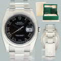 MINT 2013 Rolex DateJust 36mm 116200 Steel Oyster Black Roman Dial Watch Box