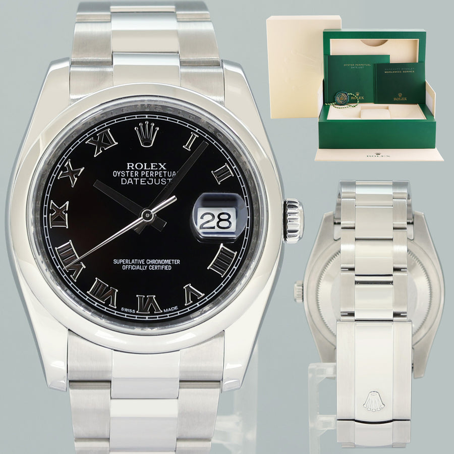 MINT 2013 Rolex DateJust 36mm 116200 Steel Oyster Black Roman Dial Watch Box