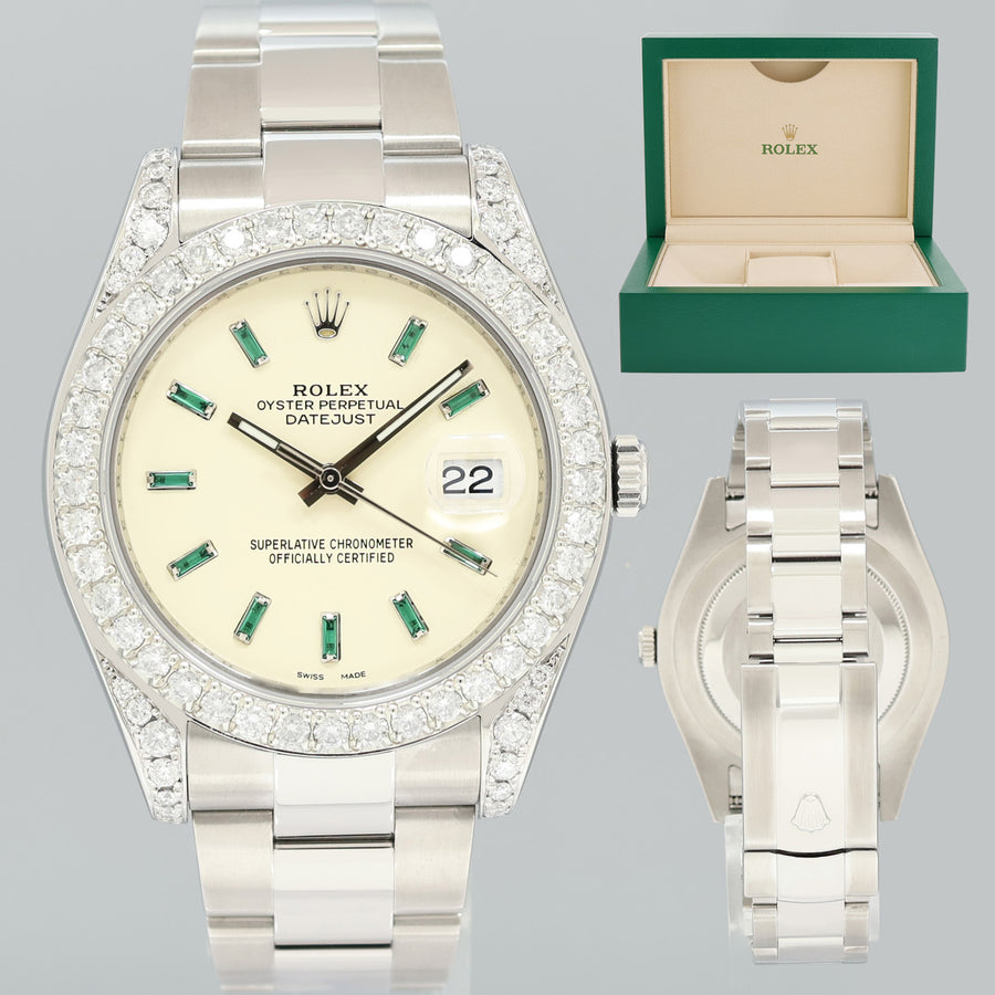 DIAMOND EMERALD Rolex Datejust II 116300 Oyster 41mm Watch Box