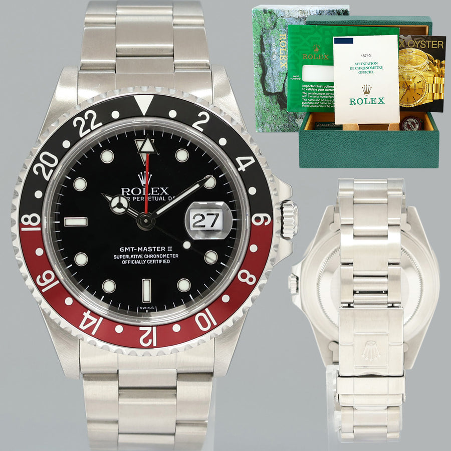 PAPERS 1999 MINT Rolex GMT-Master II Coke Red Black Steel 16710 40mm Watch Box