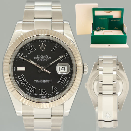 MINT Rolex DateJust 2 Wimbledon White Gold Fluted Bezel 116334 Watch Box