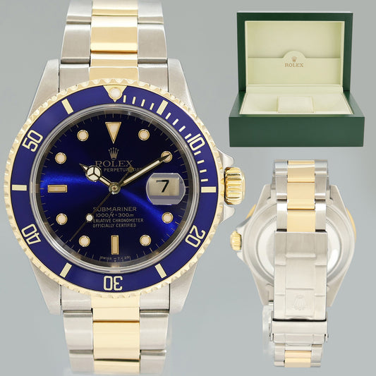Rolex Submariner 16613LB Yellow Gold Steel Two Tone Yellow Gold Sunburst Blue Watch