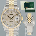 MINT Rolex DateJust 16233 Two Tone Yellow Gold Jubilee Diamond Anniversary Dial Watch