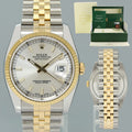 2013 PAPERS MINT Rolex 116233 DateJust Jubilee 36mm Two Tone Gold Silver Stick Watch