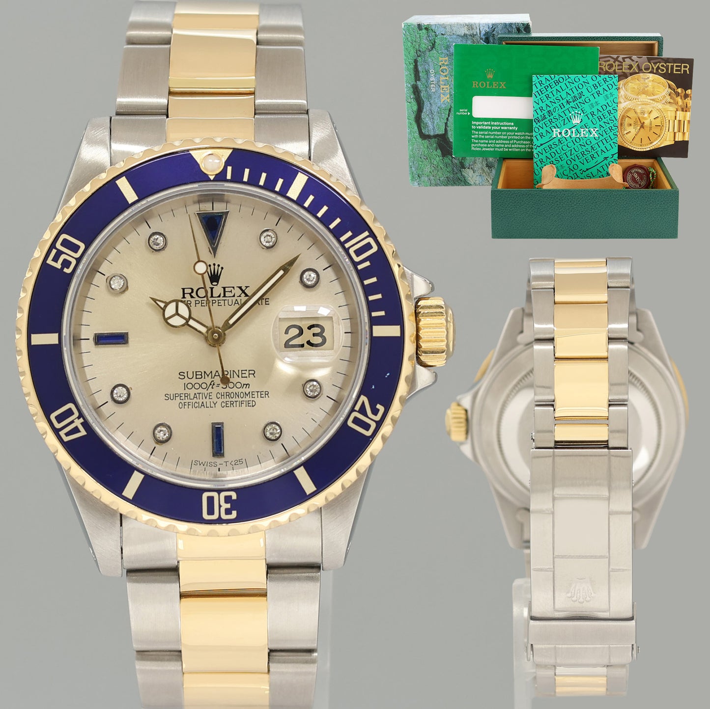 Rolex Submariner 16613 Two Tone Yellow Gold Custom MOP Serti Diamond Watch Box