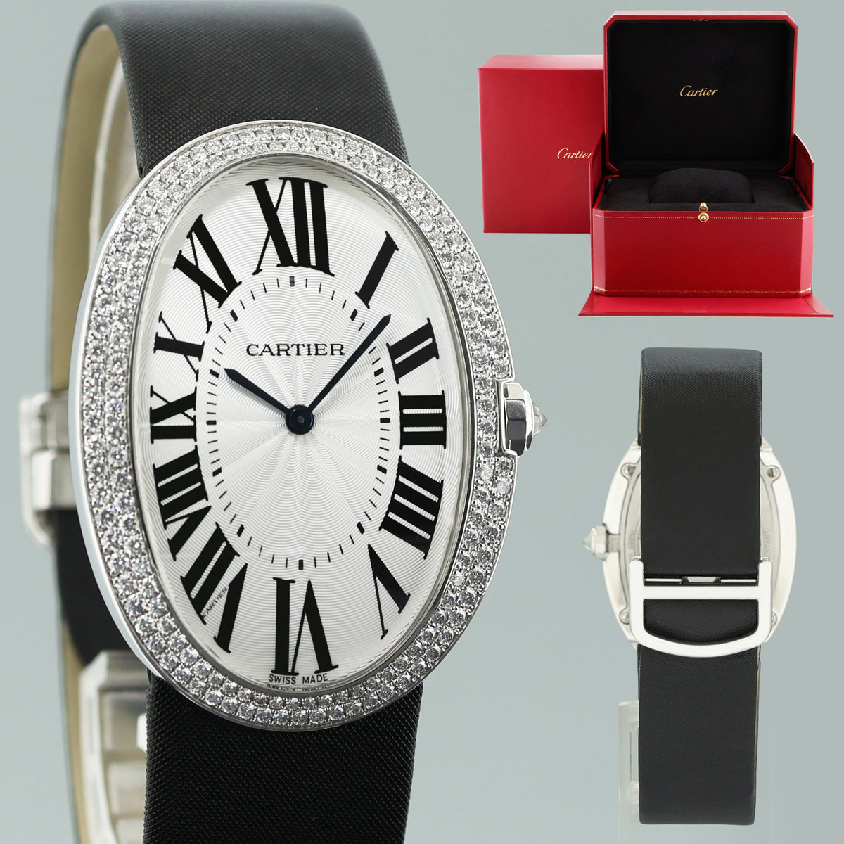 MINT DIAMOND Cartier Baignoire 33X44mm WB520009 18k White Gold Womens Watch Box