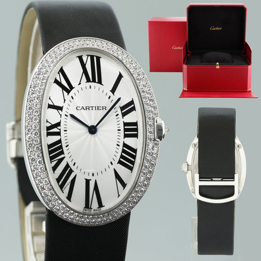 MINT DIAMOND Cartier Baignoire 33X44mm WB520009 18k White Gold Womens Watch Box