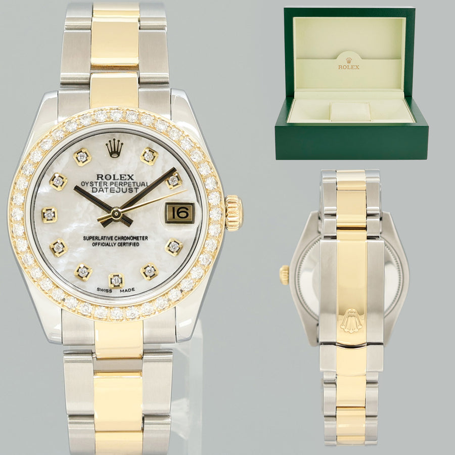 MINT Ladies Rolex DateJust MidSize 31mm MOP Mother of Pearl Diamond 178273 Watch