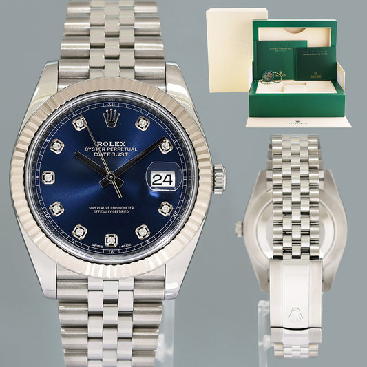 2024 NEW Rolex DateJust 41 Blue Diamond Jubilee White Gold Fluted 126334 Watch Box