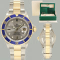 2008 MINT Rolex Submariner 16613 Two Tone Yellow Gold Silver Serti Diamond Watch Box